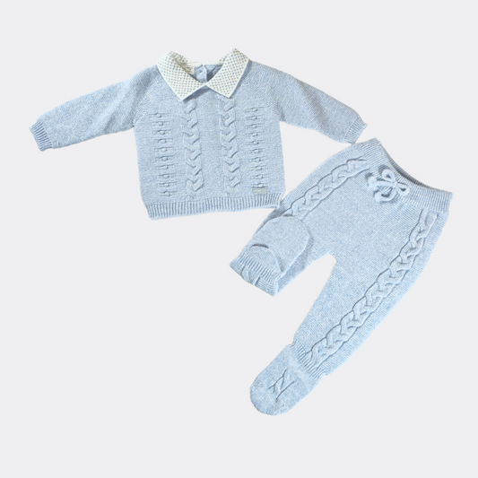 Baby Blue/White Polo Natural Wool Set