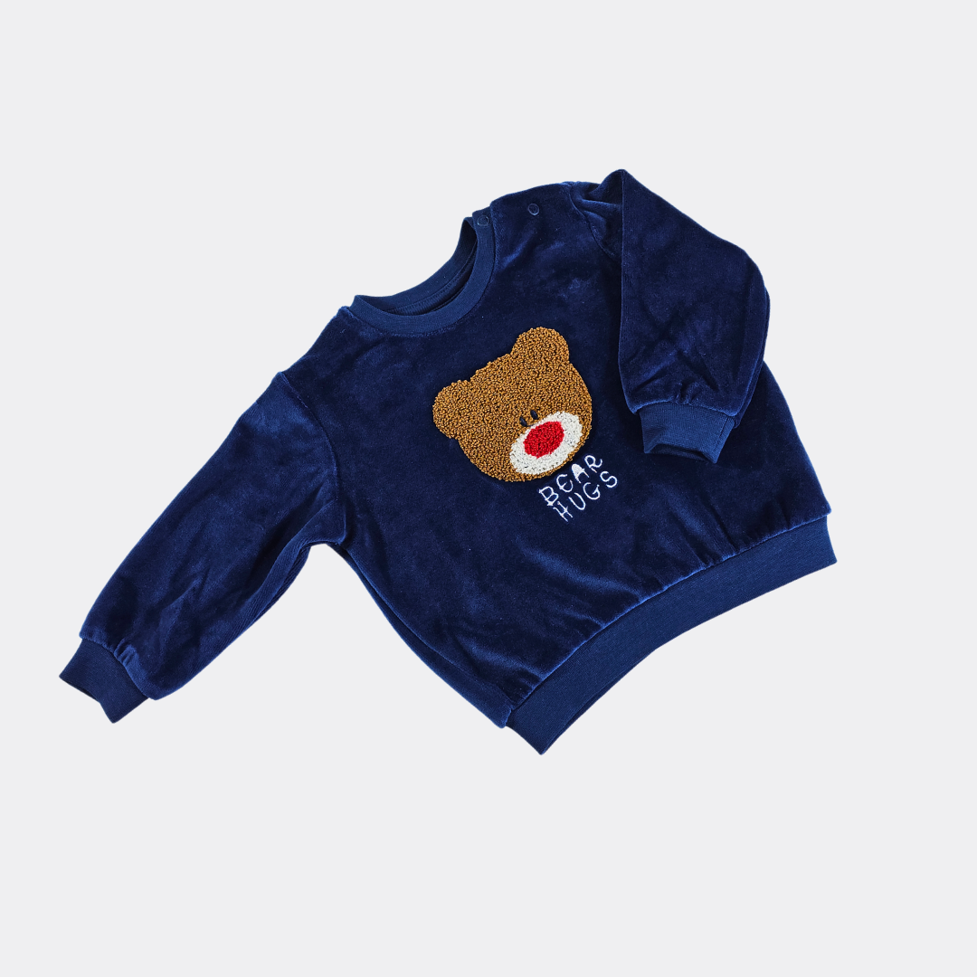 Navy Blue Bear Turkish Velvet Set