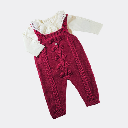 Burgundy/White Organic Wool Salopette 2-piece set