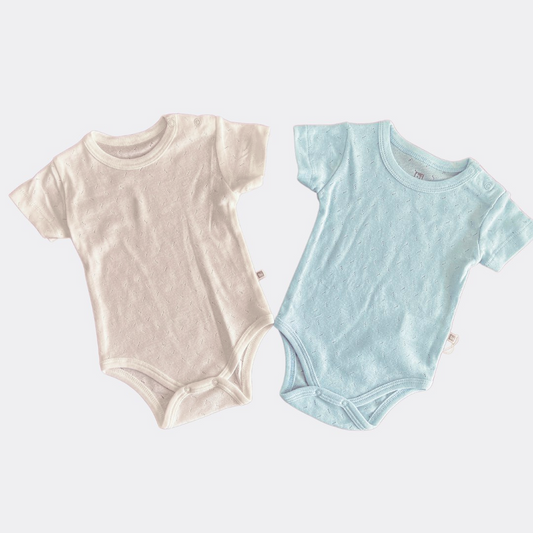 Blue And White Organic Cotton Boy Short Sleeves Pack Of 2 Pieces