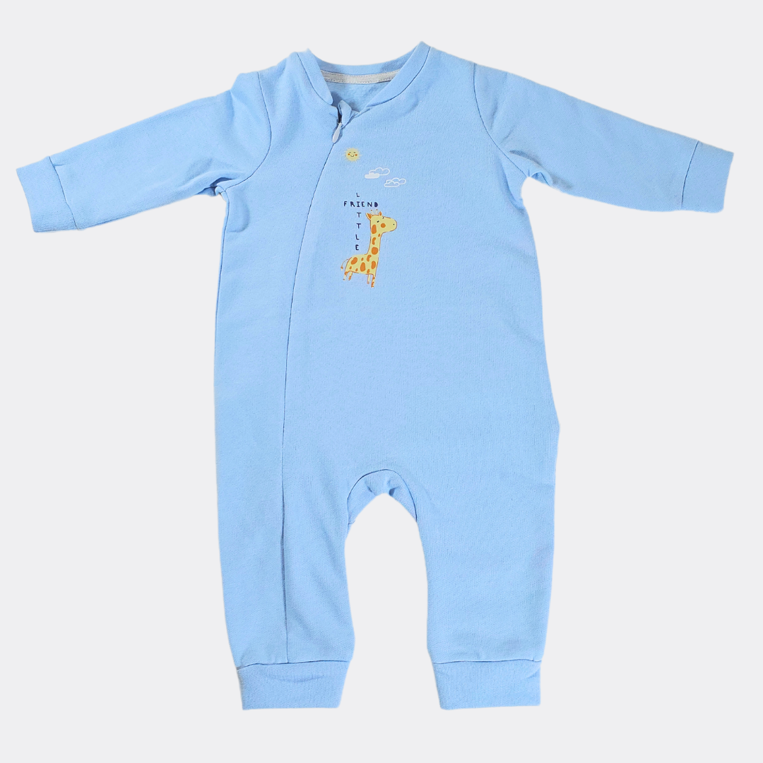 Blue organic cotton overall giraffe