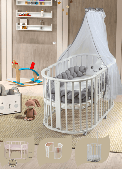 3 in 1 White Oval Wooden Bed - La Farandole Paris