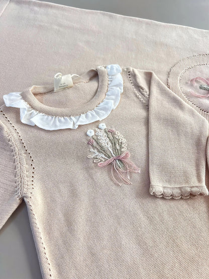EAC Organic cotton Beige Flower embroidered Hospital Set 3 Pcs