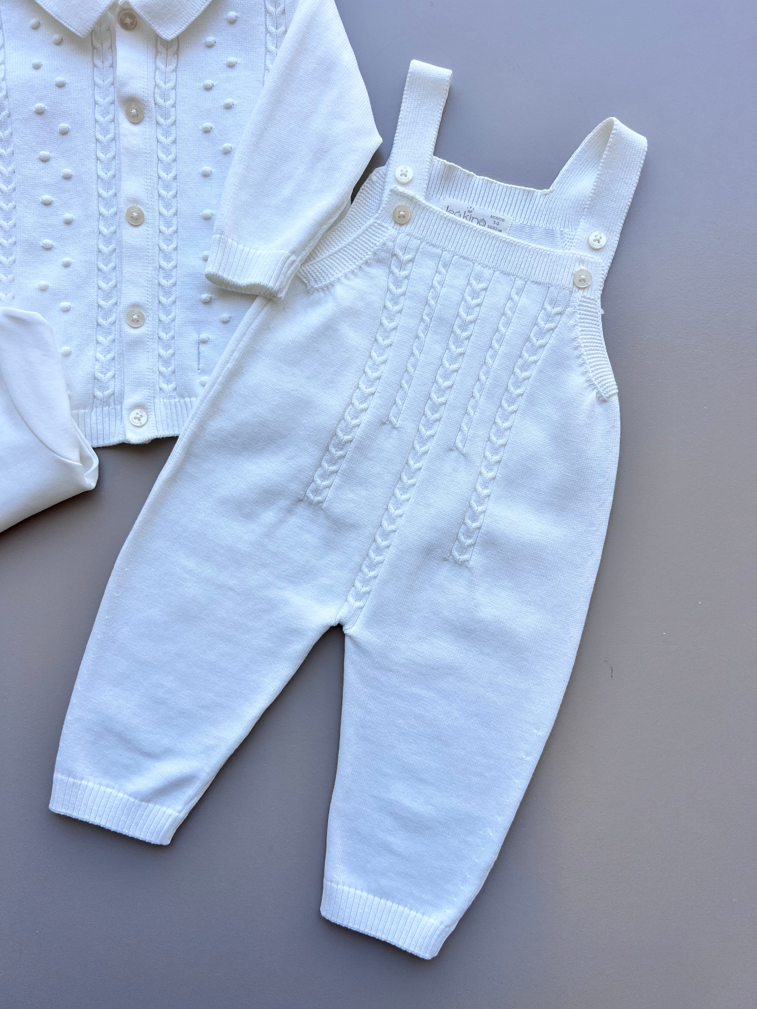 White Organic Cotton 3 Pcs Set Salopettes