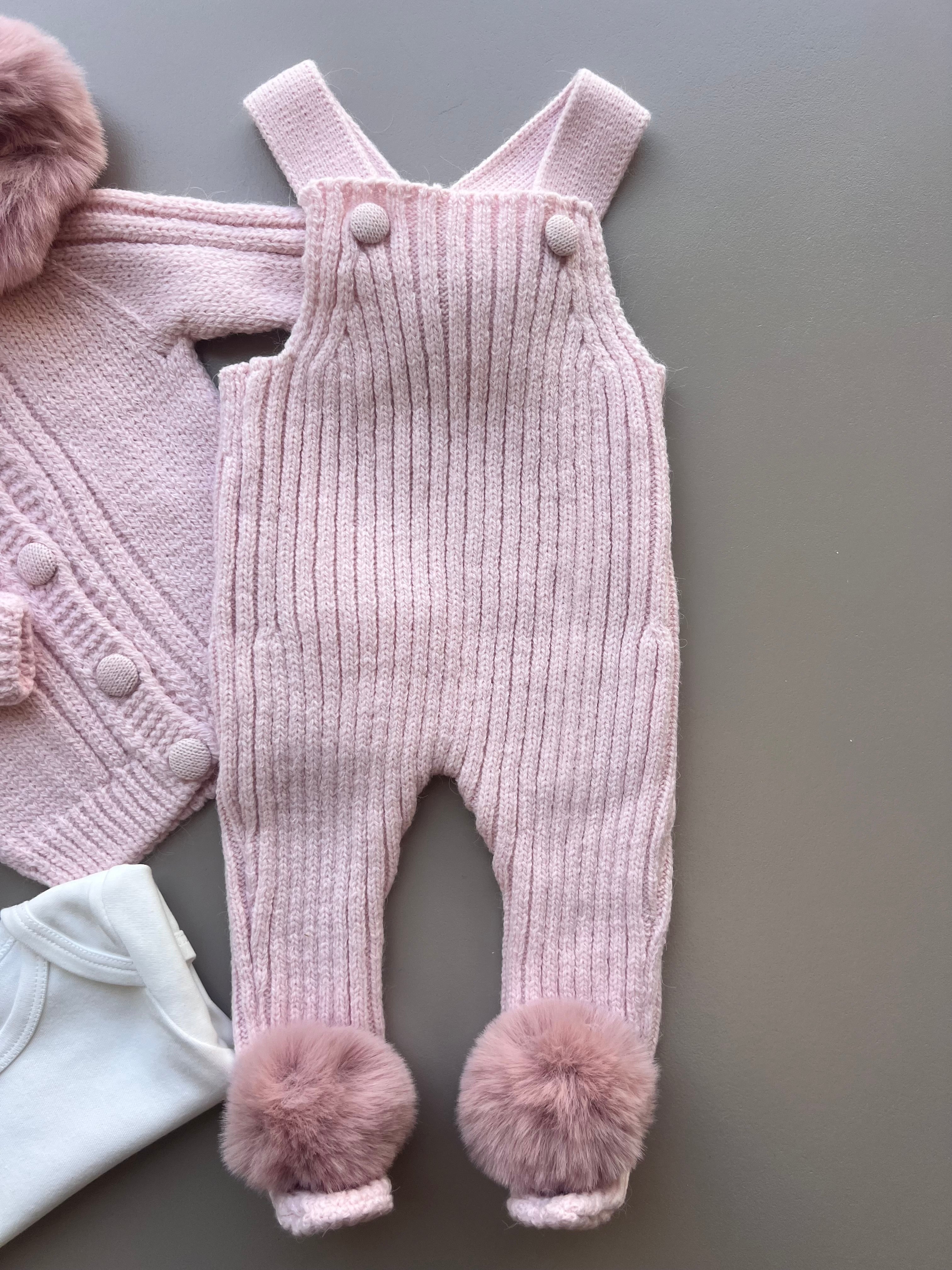 Wool Ponpon Salopette 3 Pcs Set