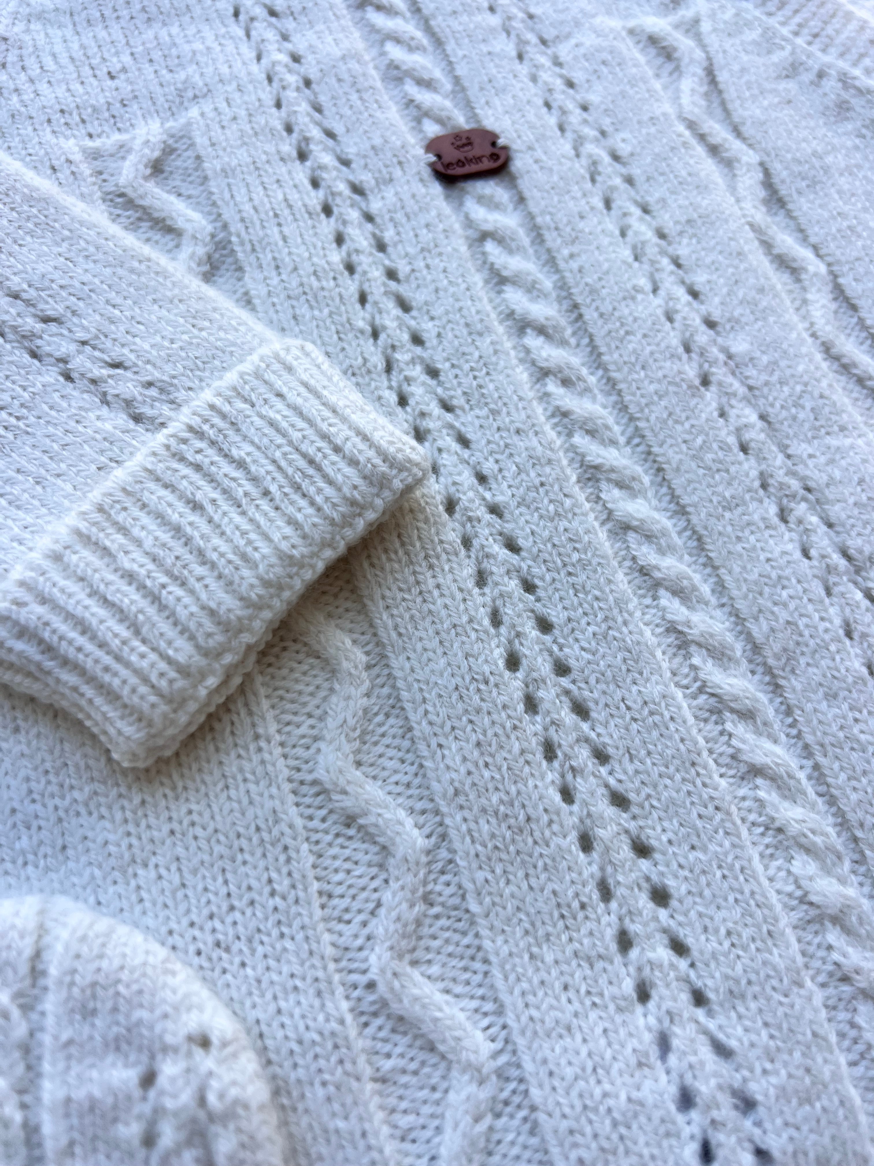 Off-White Merino Wool Brown Buttons Hospital Set 4 Pcs
