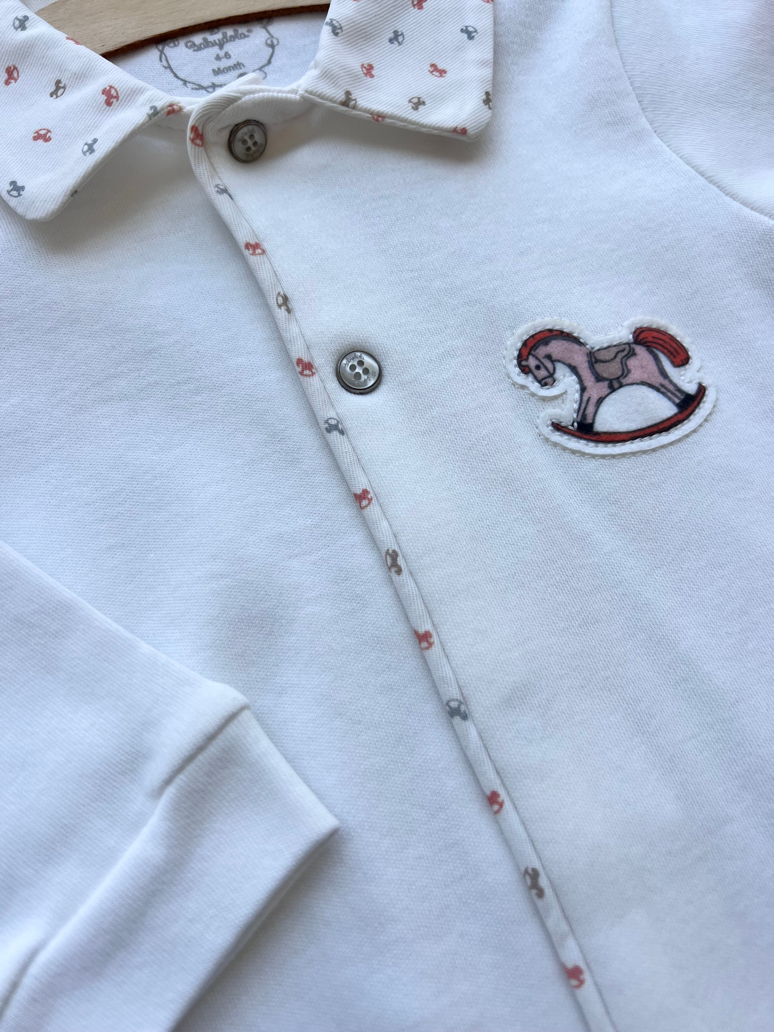 White Organic Cotton overall Horse Theme