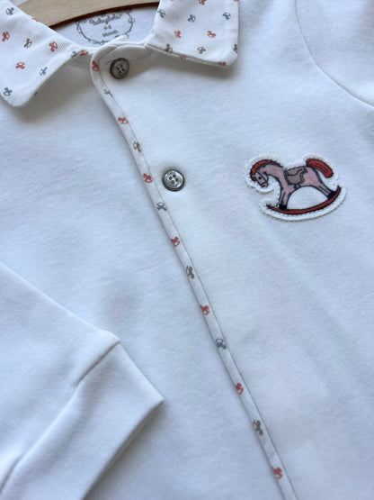 White Organic Cotton overall Horse Theme