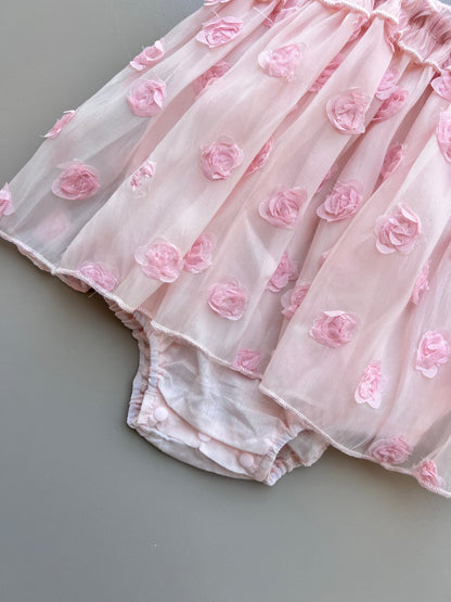 Powder Pink Embroidered Flowers Romper