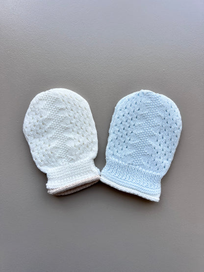 Light Blue & Off White Mitten Pack of 2 Pairs