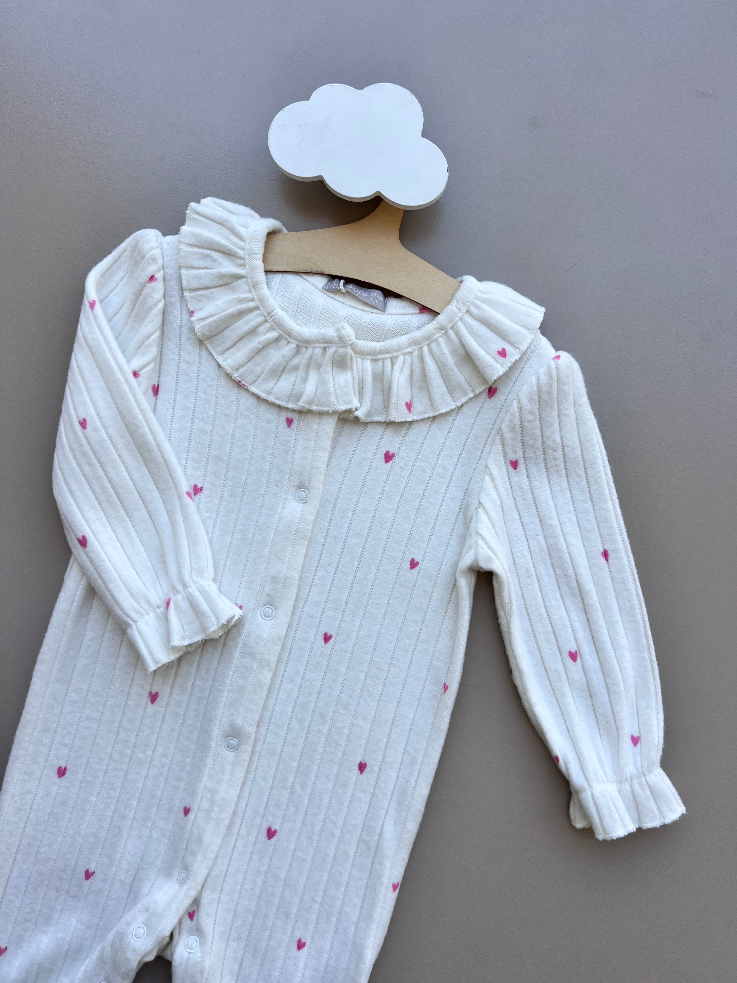 Off White Soft Velvet Heart Ruffles Overall
