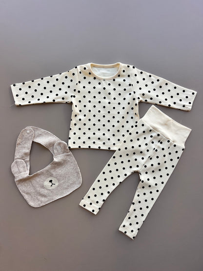 Beige and Black Dotted Pyjama 3 Pcs Set