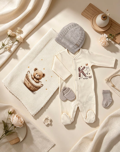 Beige Bear Piqué GOTS™ Certified Organic Cotton Blanket