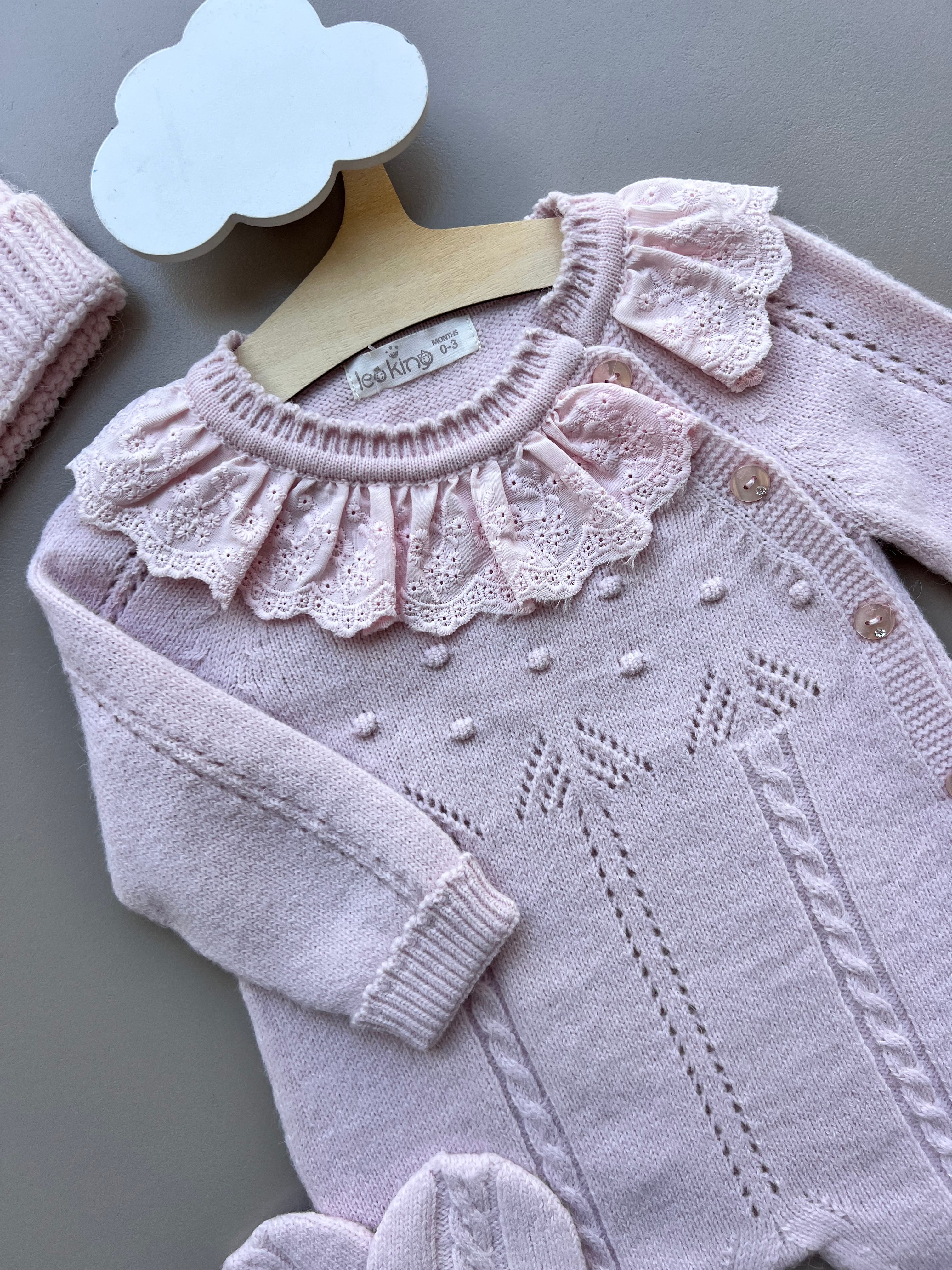 Plush Pink Merino Wool Ruffles Hospital Set 4 Pcs