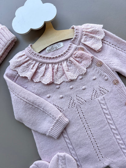 Plush Pink Merino Wool Ruffles Hospital Set 4 Pcs