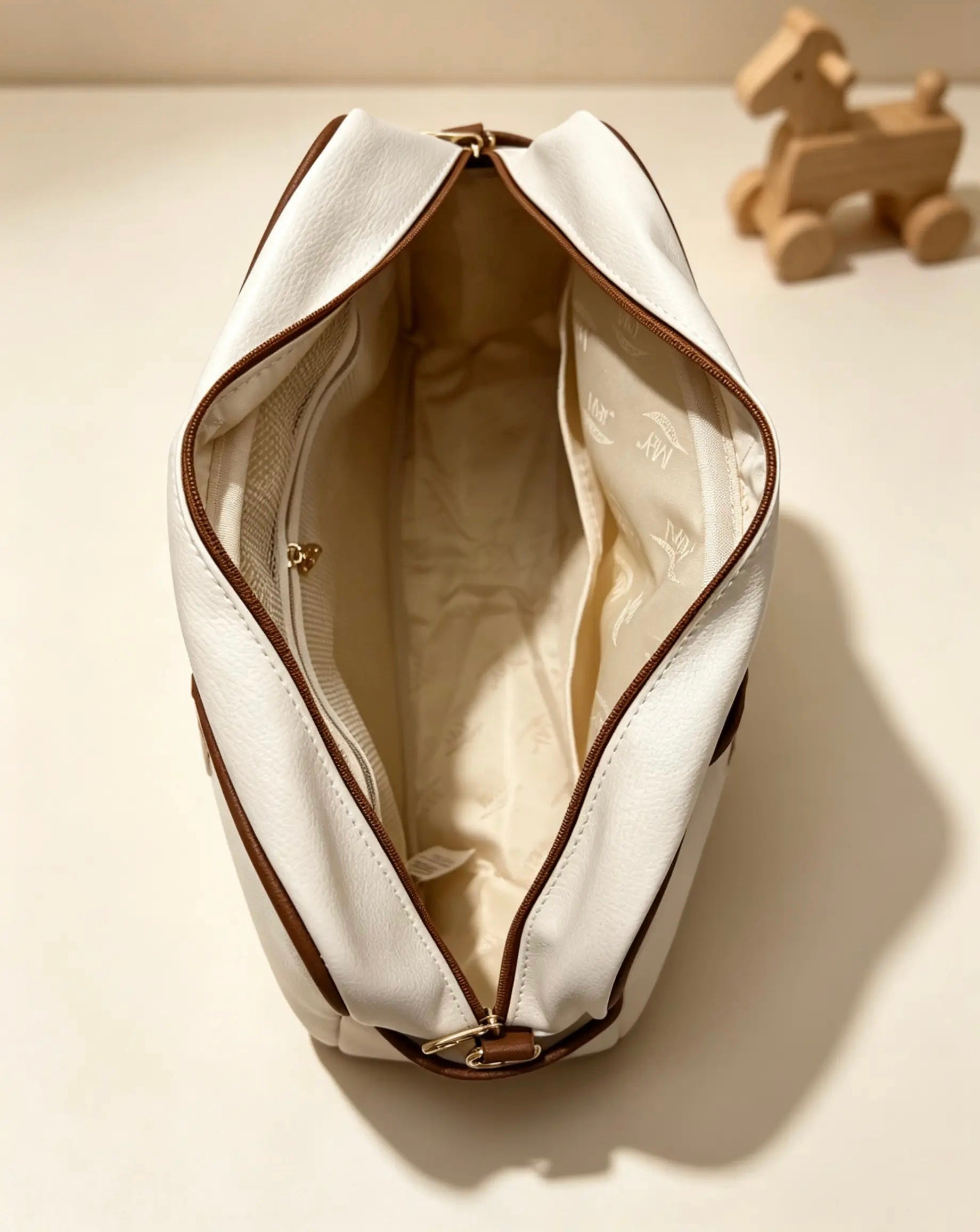 Zebra Beige Jumbo Leather Diaper Bag