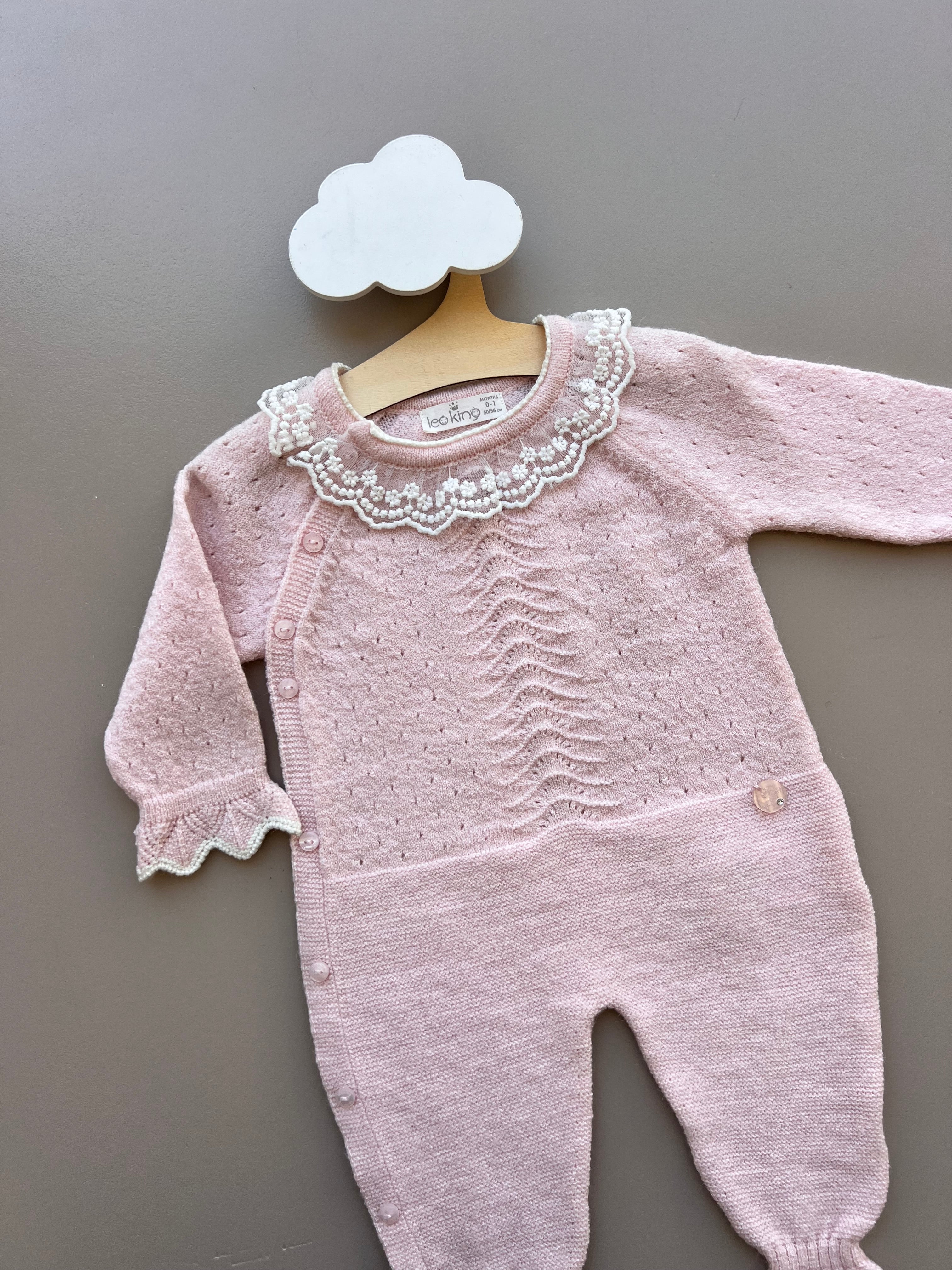 Pink/White Ruffle Natural Wool Overall