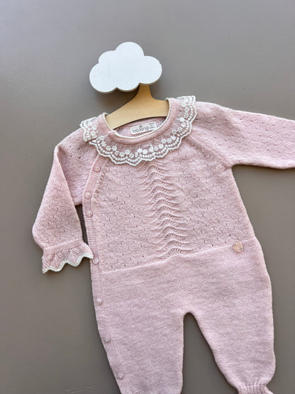 Pink/White Ruffle Natural Wool Overall