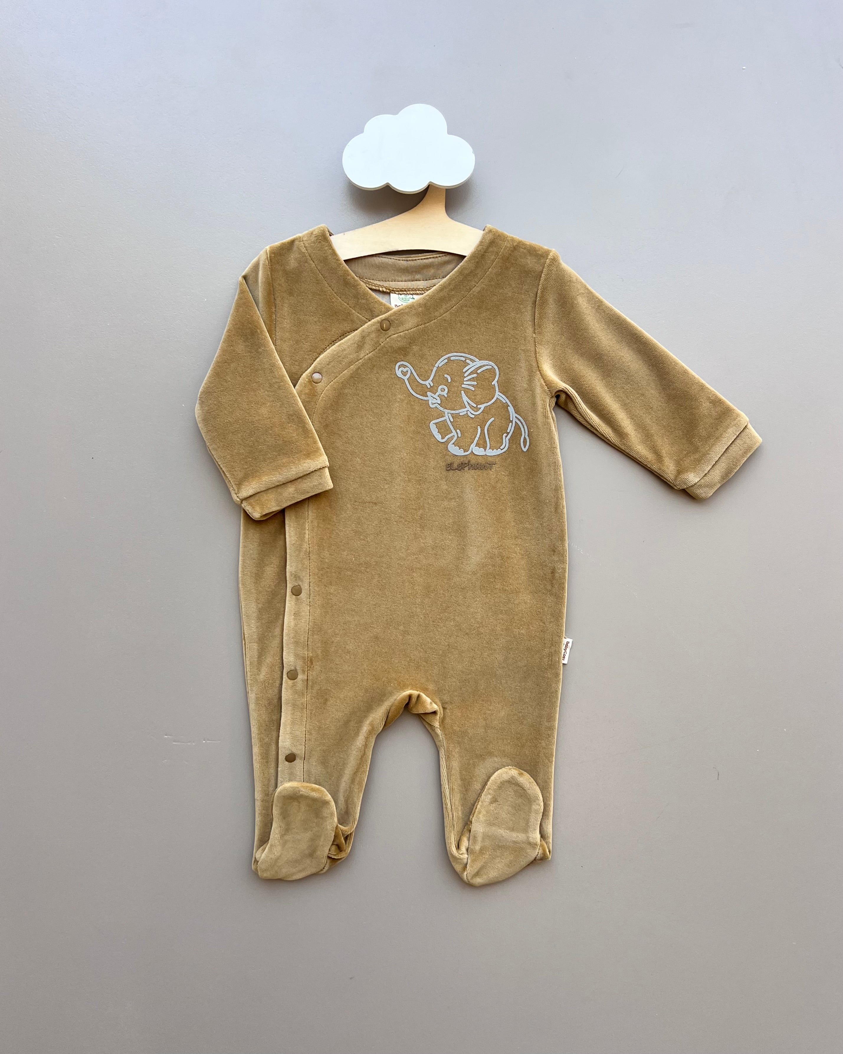 Mustard Elephant Organic Velvet Footed Overall