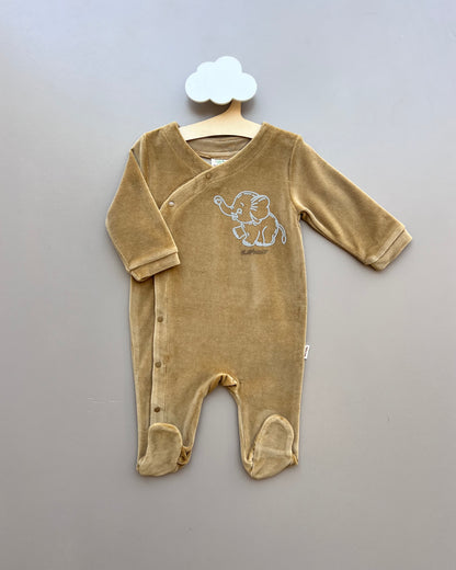Mustard Elephant Organic Velvet Footed Overall