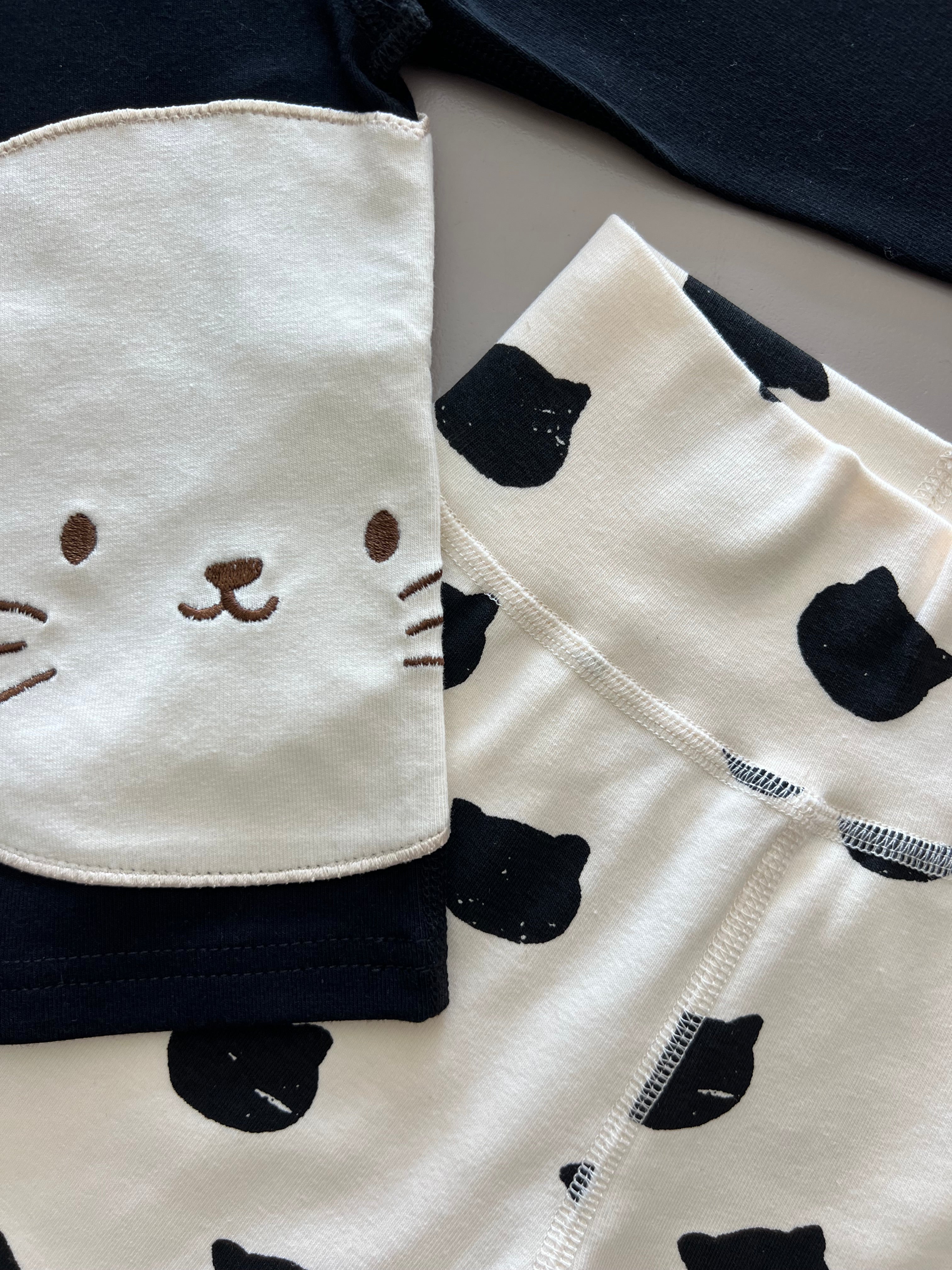 Black & Beige Cat Pyjama 2 Pcs Set