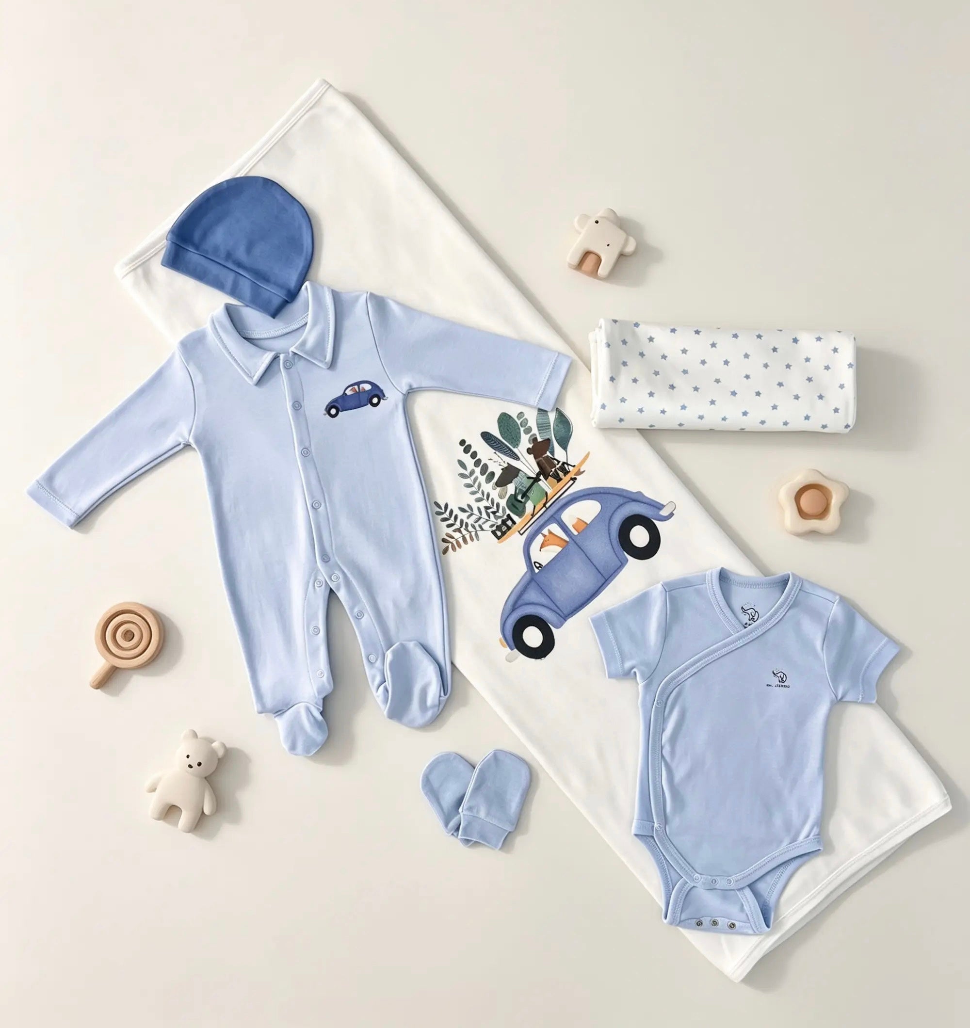 Nœud Blanc™ Organic Cotton Polo Car Footed Overall