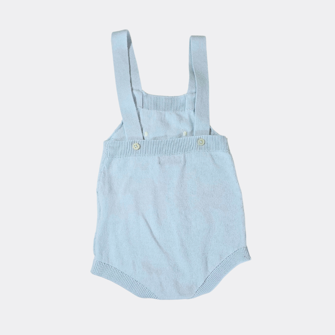 Blue Cotton Salopette Romper 3-piece set