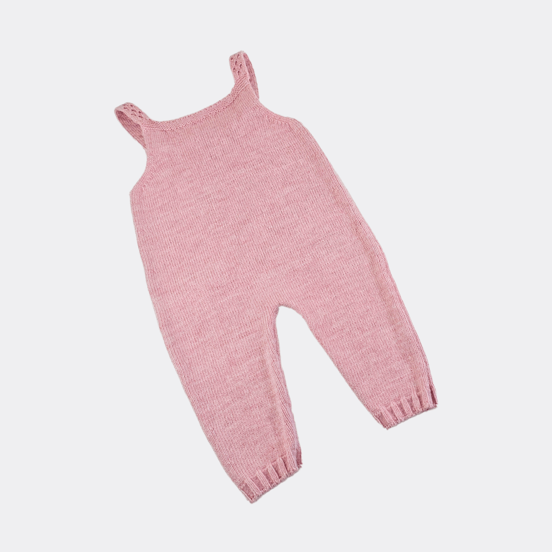 Pink/Off-White Organic Wool Salopette 2-piece set - La Farandole Paris