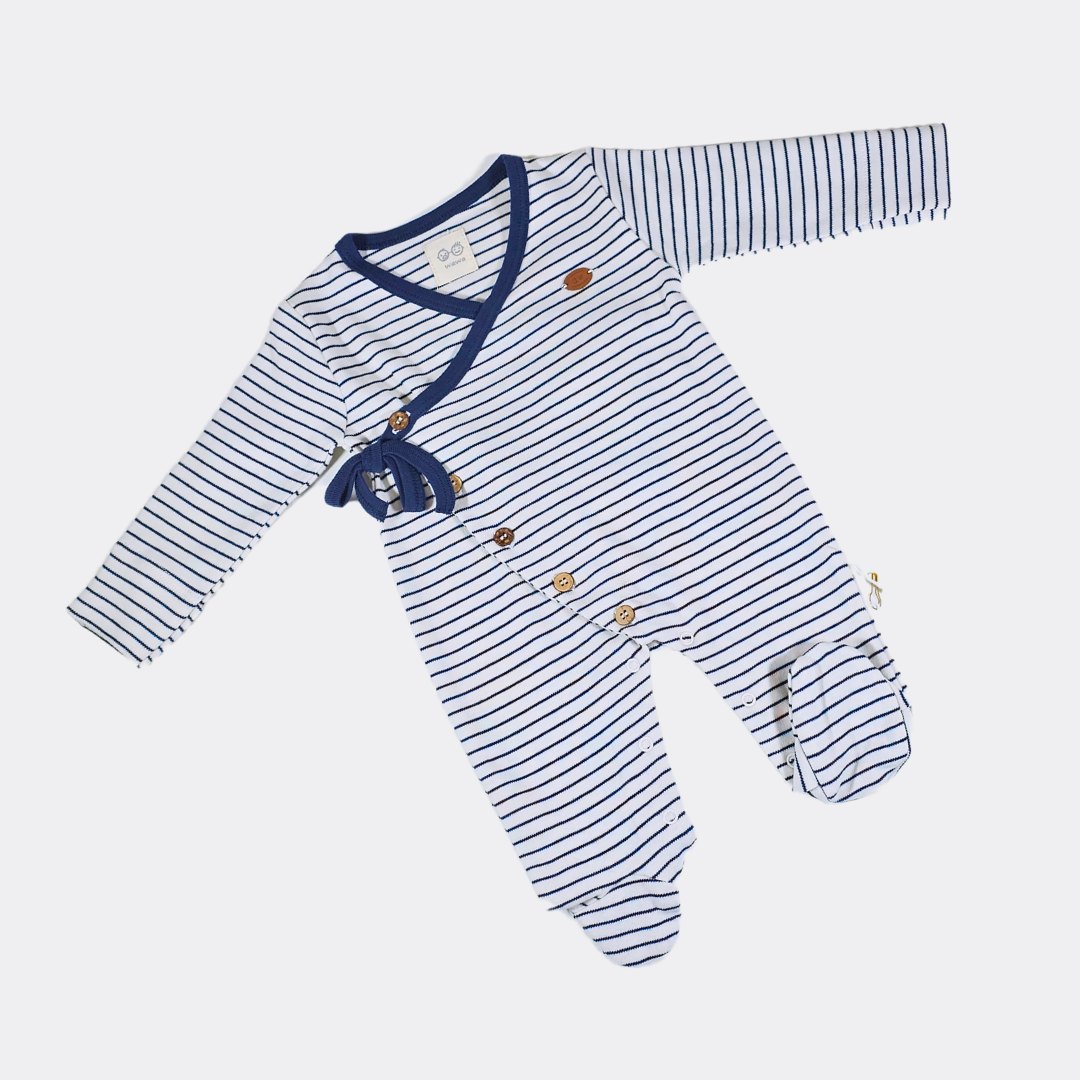 Navy Blue and White Striped Cotton Overall Set