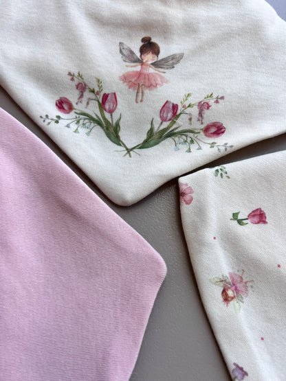 Beige & Pink GOTS™ Certified Organic Cotton Fly Bibs 3 Pcs