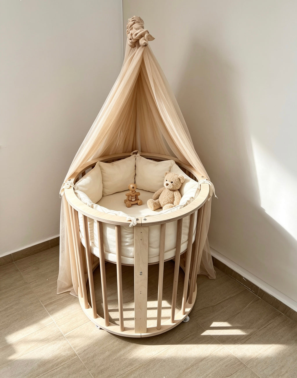3 in 1 Oval Wooden Bed