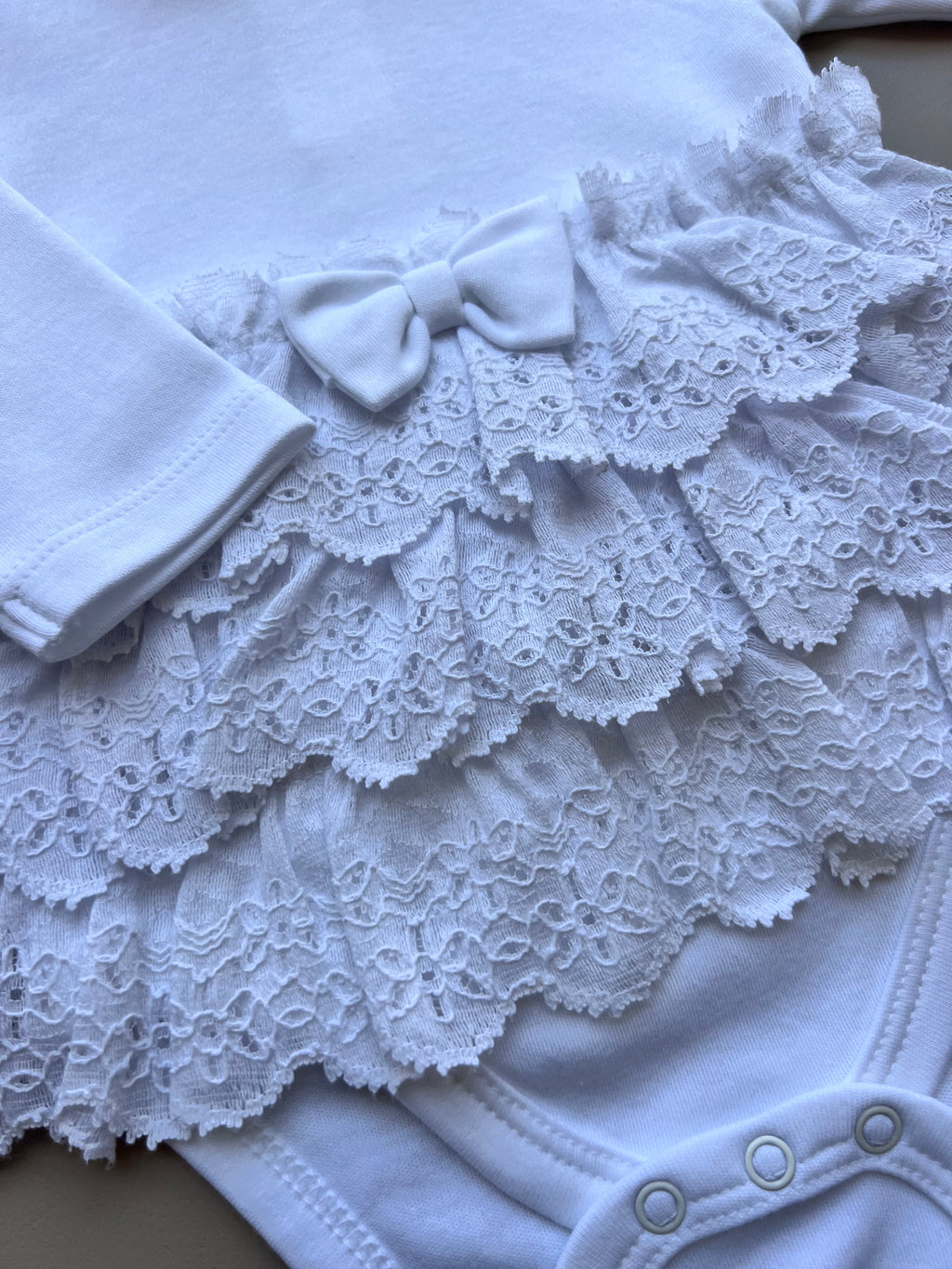 White GOTS™ Certified Organic Cotton Ruffles Long Sleeves Dress