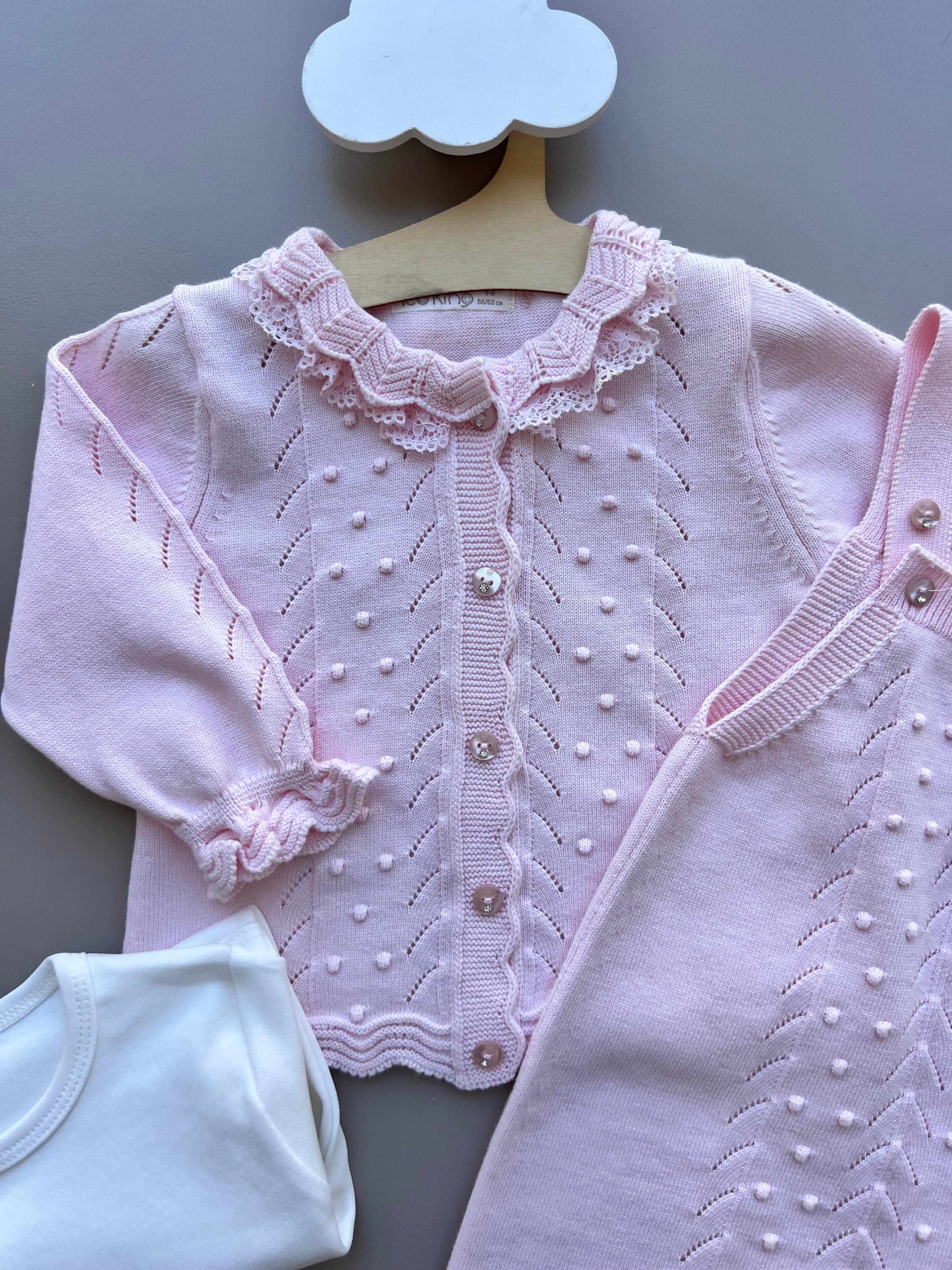Pink And White Ruffles Organic Cotton 3 Pcs Set Salopettes