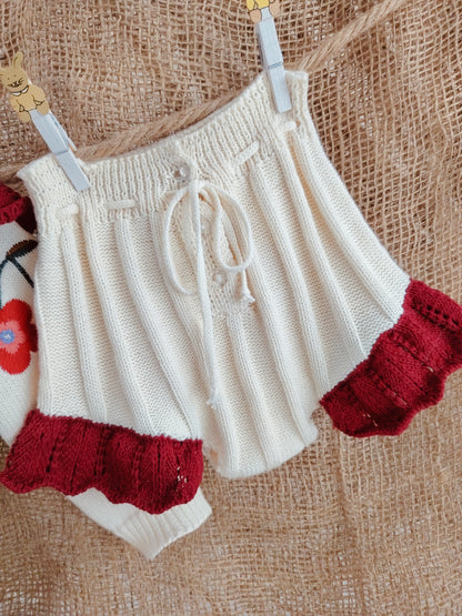 Red & Beige Ruffle Flower 2 Pcs Set
