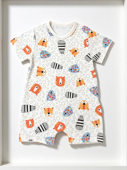 Light Beige Animals GOTS™ Certified Organic Cotton Romper 2 Pcs Pack