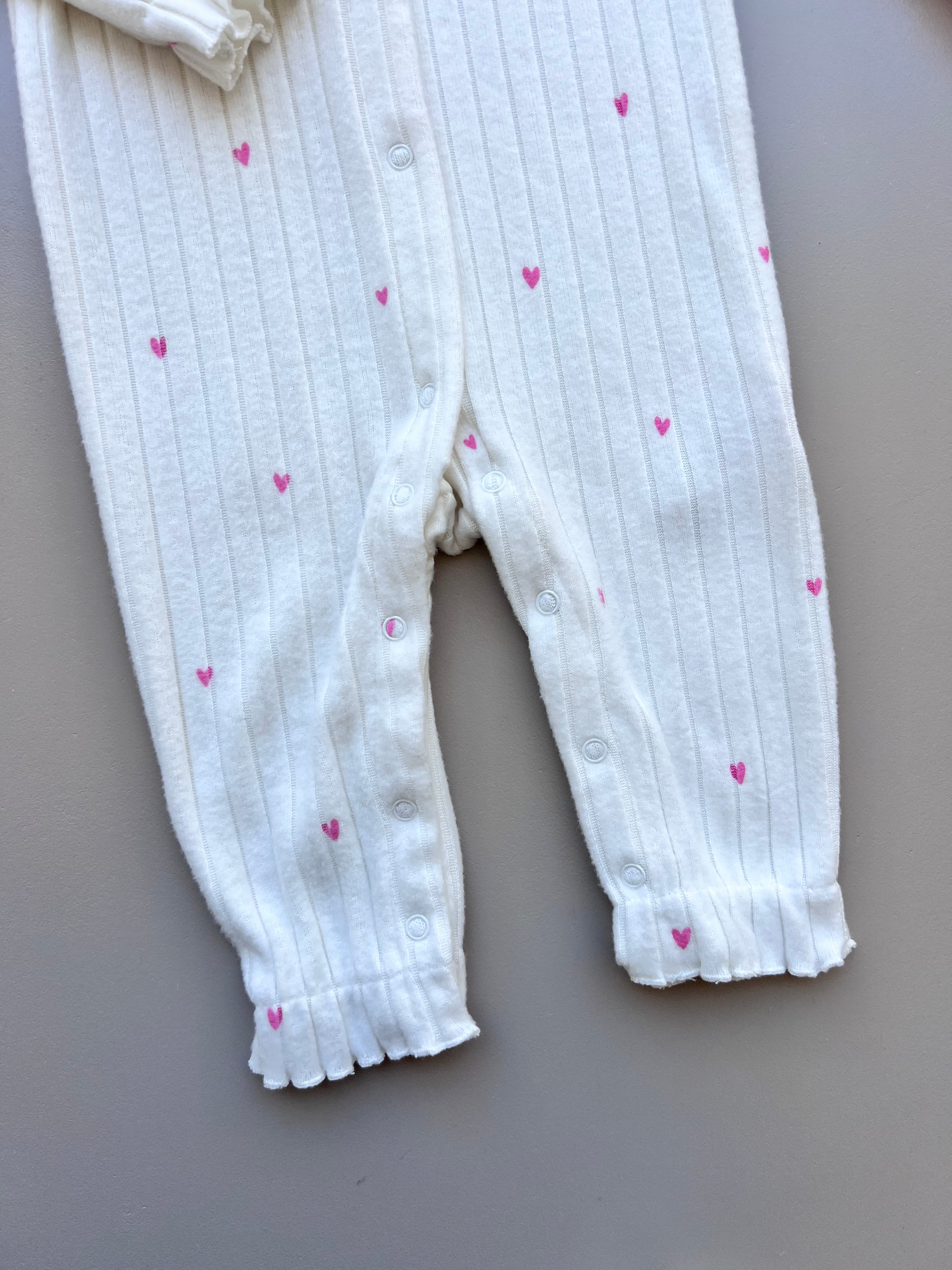 Off White Soft Velvet Heart Ruffles Overall
