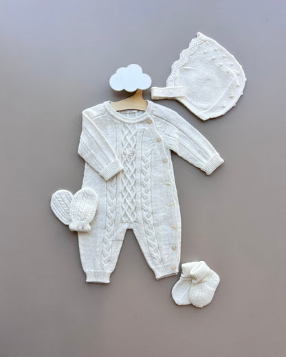 Off-White Merino Wool Overall Hospital Set 4 Pcs