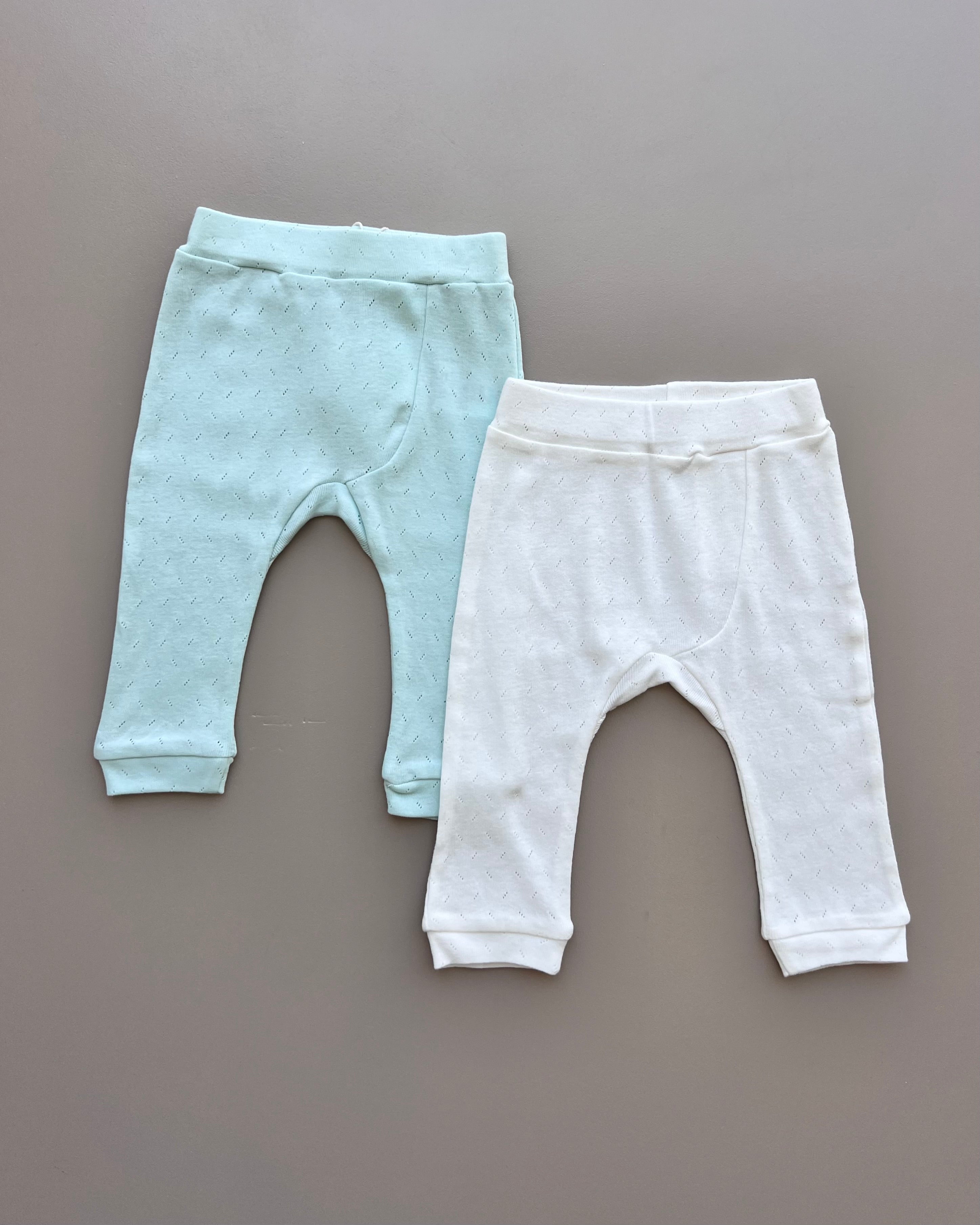 Mint Green And White Organic Cotton Pants Pack Of 2 Pieces
