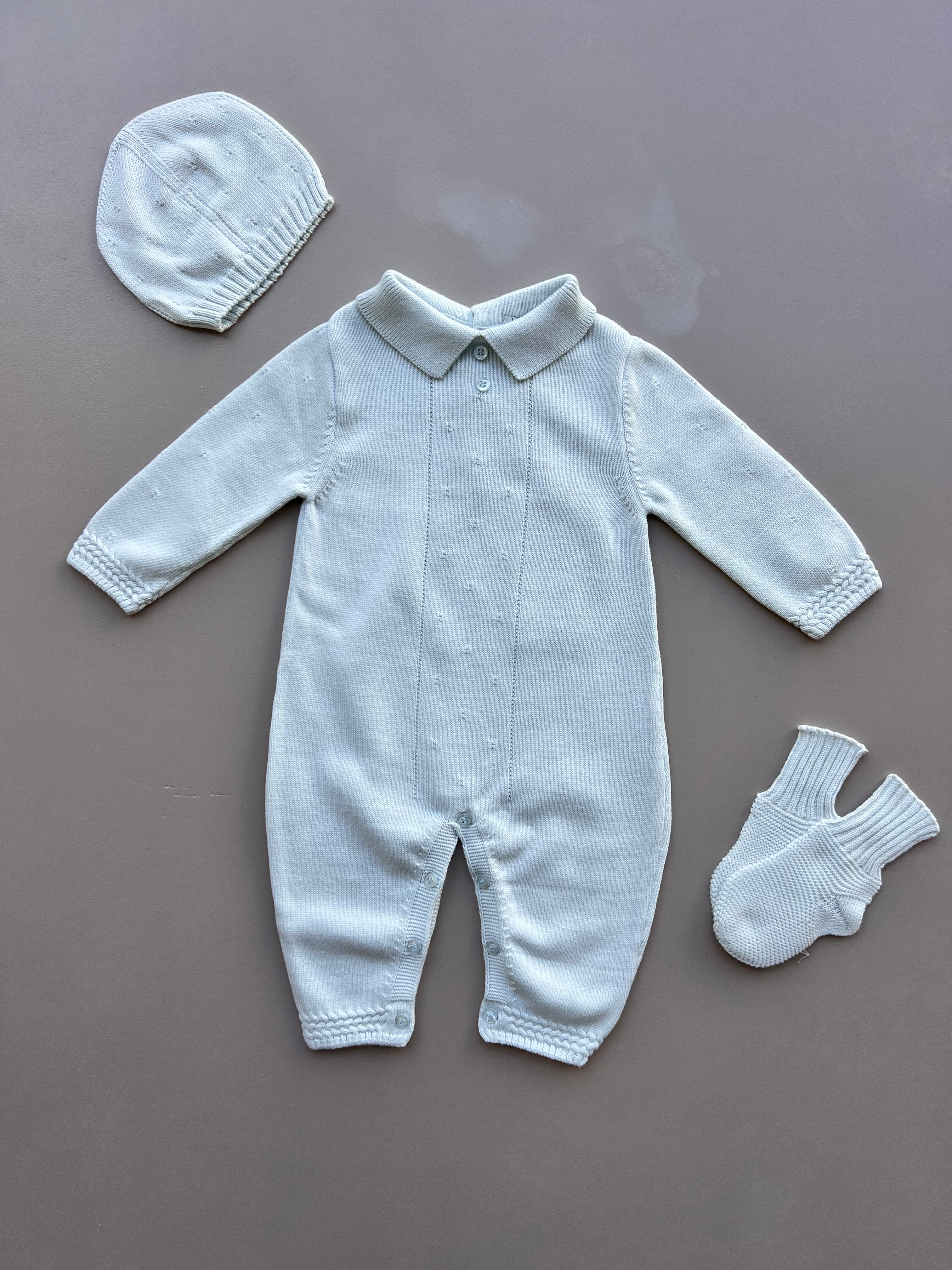 Blue Cotton Polo Overall With Hat And Socks
