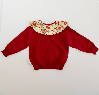 Red & Flower Collar Sweatshirt