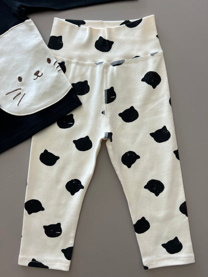 Black & Beige Cat Pyjama 2 Pcs Set