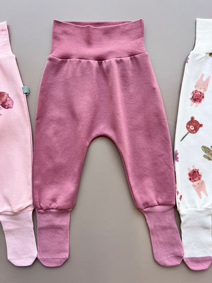 Pink & Purple GOTS™ Certified Organic Cotton Bunny Footed Pants 3 Pcs Set