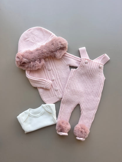 Wool Ponpon Salopette 3 Pcs Set