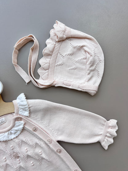 Salmon ruffles Organic Cotton 2 Pcs Overall With Hat