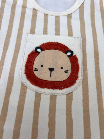 Beige Lion Stripped GOTS™ Certified Organic Cotton Romper