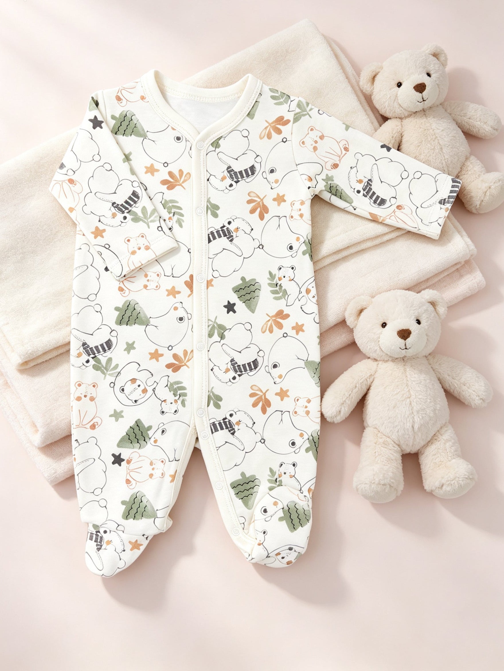 Light Beige Animals GOTS™ Certified Organic Cotton Footed Overall