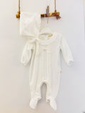 White Heart Velvet Footed Overall With Hat