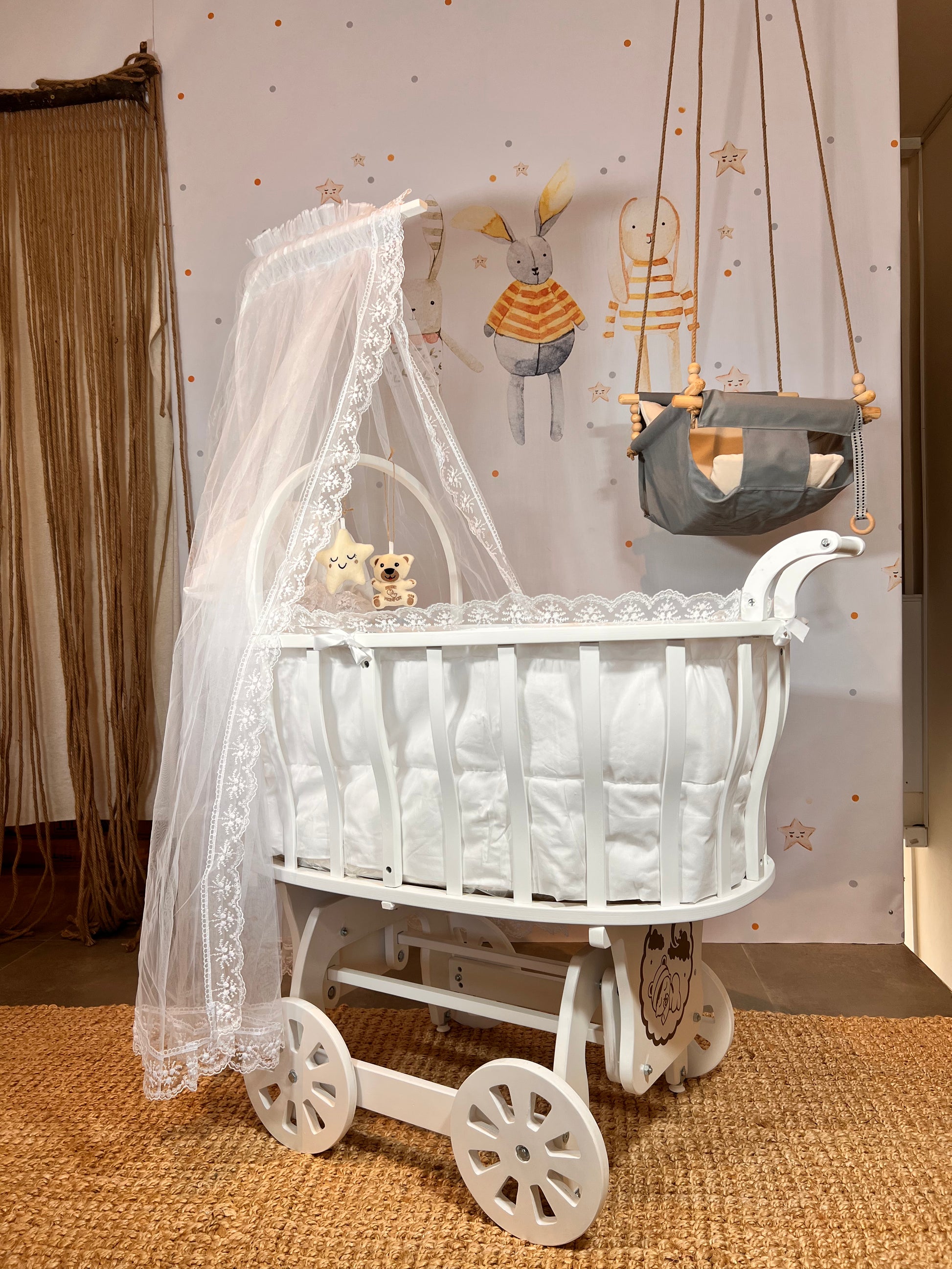 White top wooden bassinet