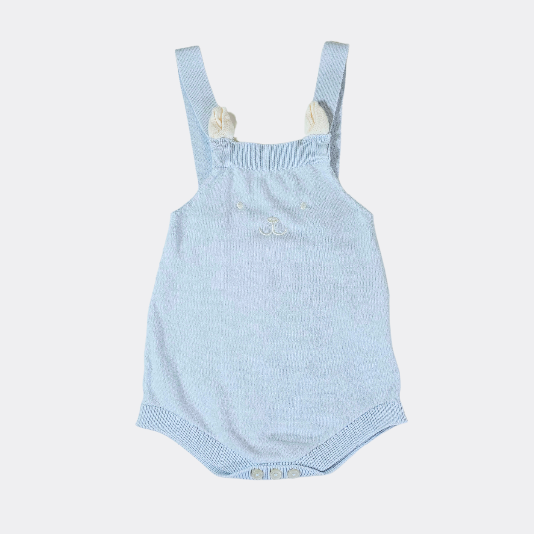 Blue Cotton Salopette Romper 3-piece set