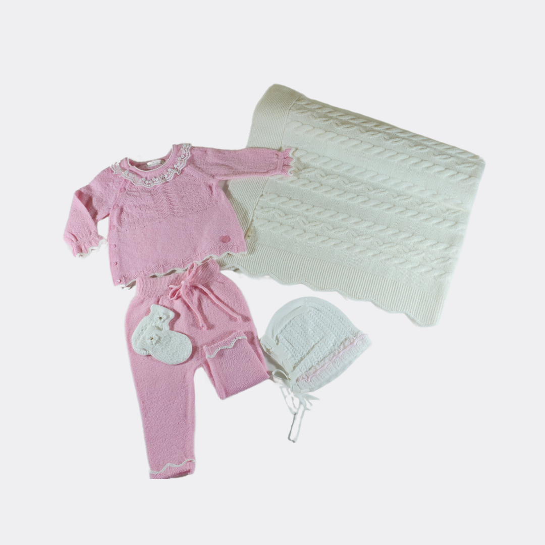 Pink/White Ruffle Natural Wool Set